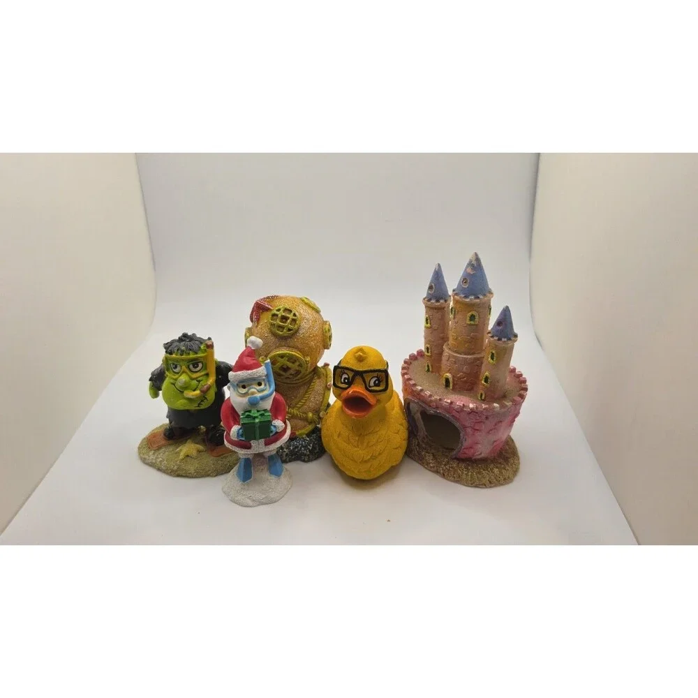 Aquarium Figure Lot Scuba Santa Frankenstein Castle Diver Helmet Duck